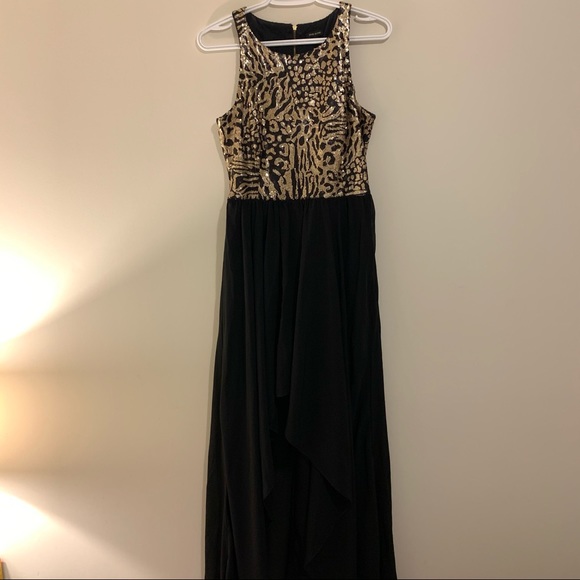 Gold Black Sequinned Dress Short front long back - Picture 2 of 11